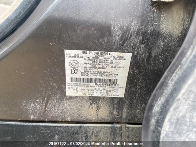 2012 Ford Taurus Se VIN: 1FAHP2DW4CG109930 Lot: 20167122