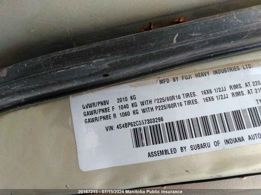 2005 Subaru Outback 2.5I Limited VIN: 4S4BP62C357303296 Lot: 20167215
