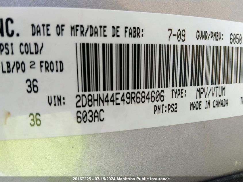 2009 Dodge Grand Caravan Se VIN: 2D8HN44E49R684606 Lot: 20167225