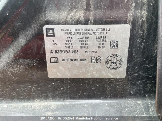 2014 Chevrolet Sonic Lt VIN: 1G1JC6EHXE4214936 Lot: 20167285