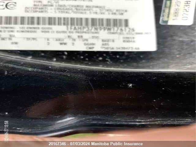 2009 Ford Focus Sel VIN: 1FAHP37N99W176126 Lot: 20167346