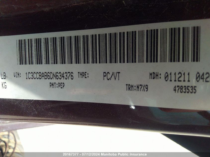 2013 Chrysler 200 Lx VIN: 1C3CCBAB6DN634376 Lot: 20167377