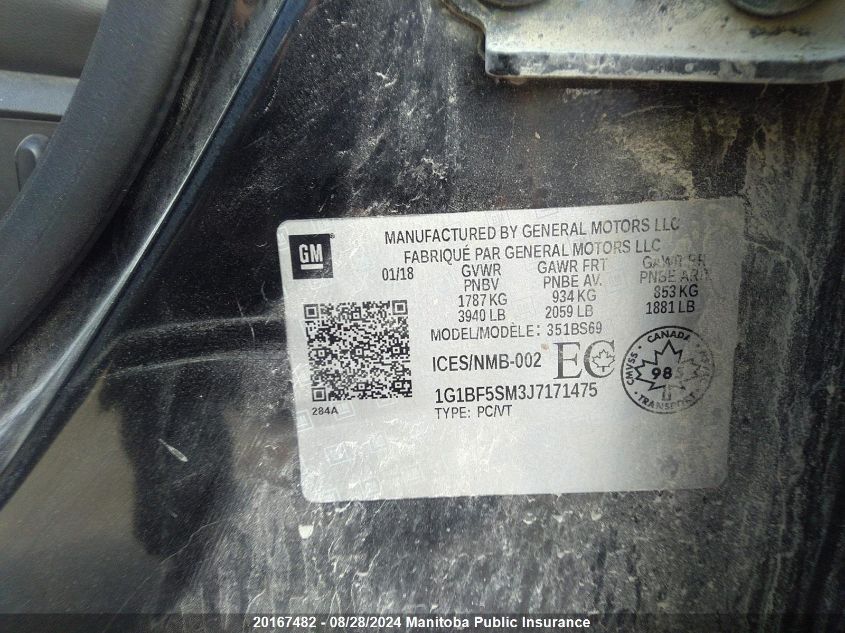 2018 Chevrolet Cruze Premier Turbo VIN: 1G1BF5SM3J7171475 Lot: 20167482