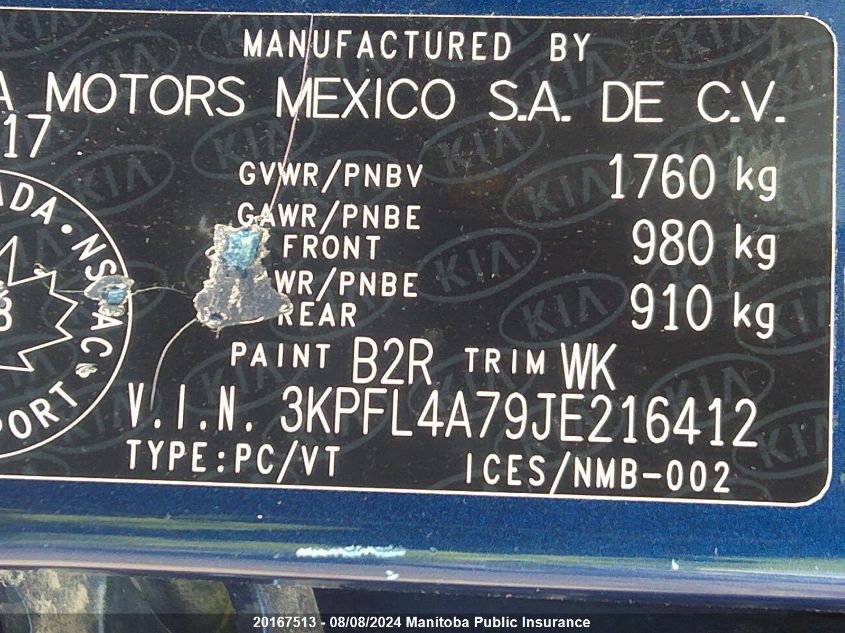 2018 Kia Forte Lx VIN: 3KPFL4A79JE216412 Lot: 20167513