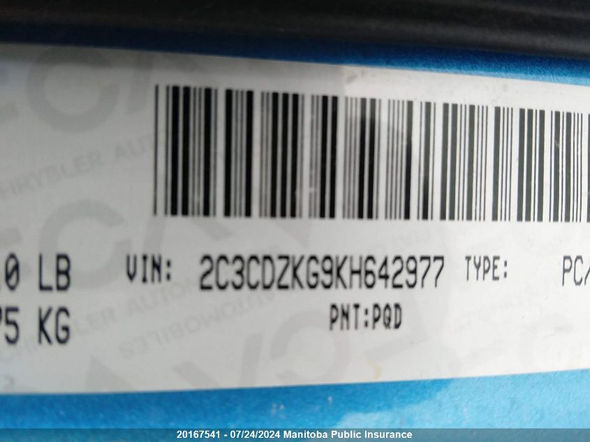 2019 Dodge Challenger Gt VIN: 2C3CDZKG9KH642977 Lot: 20167541