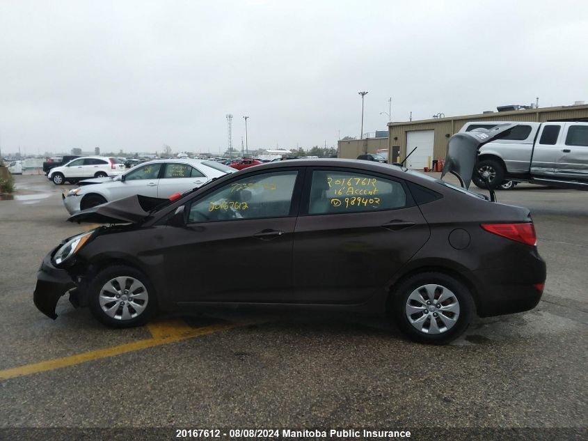 2016 Hyundai Accent Gl VIN: KMHCT4AE5GU989403 Lot: 20167612