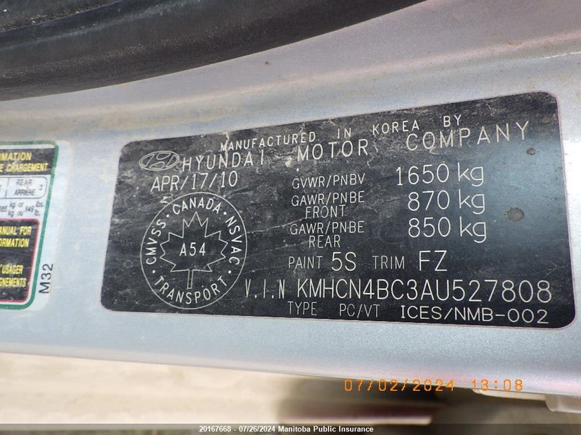 2010 Hyundai Accent Gl VIN: KMHCN4BC3AU527808 Lot: 20167668