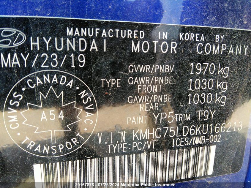 2019 Hyundai Ioniq Ultimate Electric Plus VIN: KMHC75LD6KU166213 Lot: 20167878