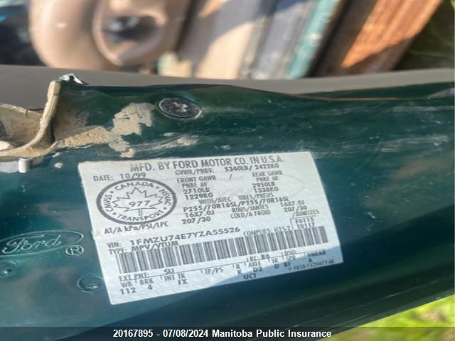 2000 Ford Explorer Eddie Bauer VIN: 1FMZU74E7YZA55526 Lot: 20167895