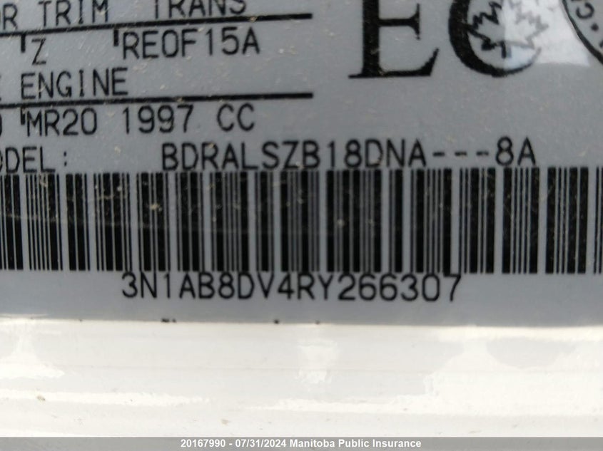 2024 Nissan Sentra 2.0 Sr VIN: 3N1AB8DV4RY266307 Lot: 20167990