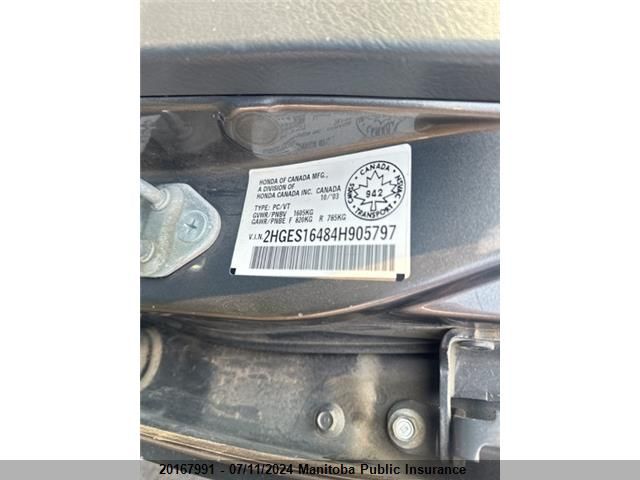 2004 Honda Civic Dx-G VIN: 2HGES16484H905797 Lot: 20167991