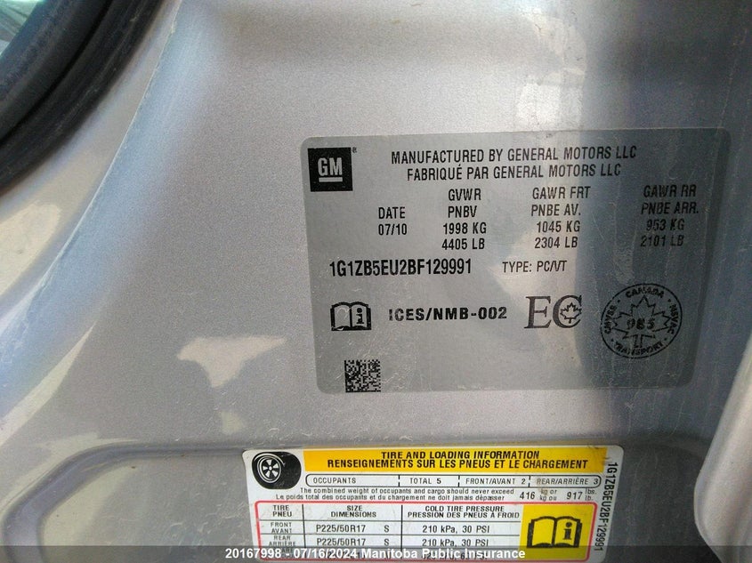 2011 Chevrolet Malibu VIN: 1G1ZB5EU2BF129991 Lot: 20167998