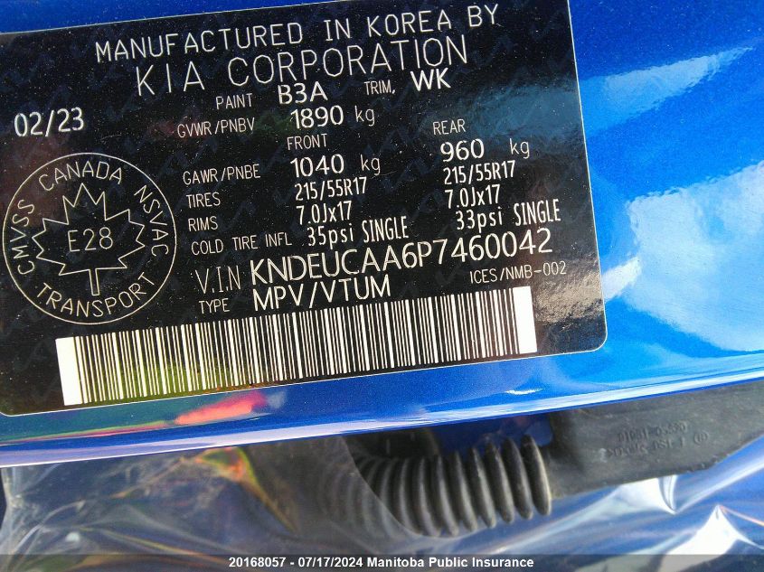 2023 Kia Seltos Ex VIN: KNDEUCAA6P7460042 Lot: 20168057
