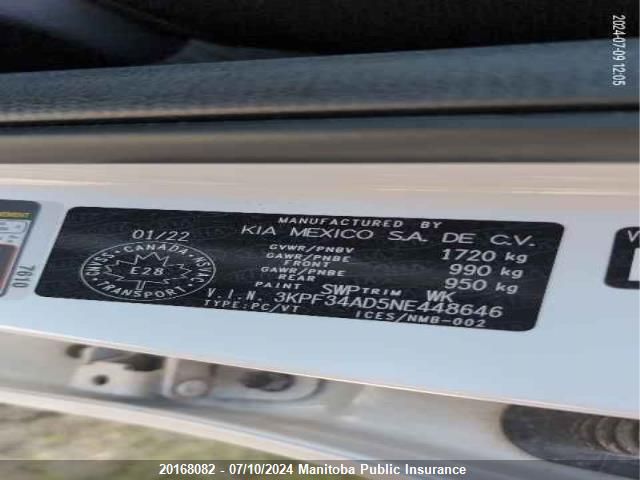 2022 Kia Forte Ex VIN: 3KPF34AD5NE448646 Lot: 20168082