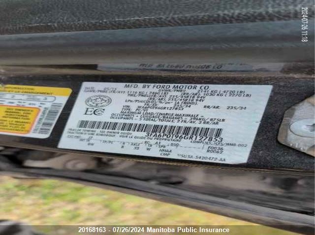 2016 Ford Fusion Se VIN: 3FA6P0T96GR127853 Lot: 20168163