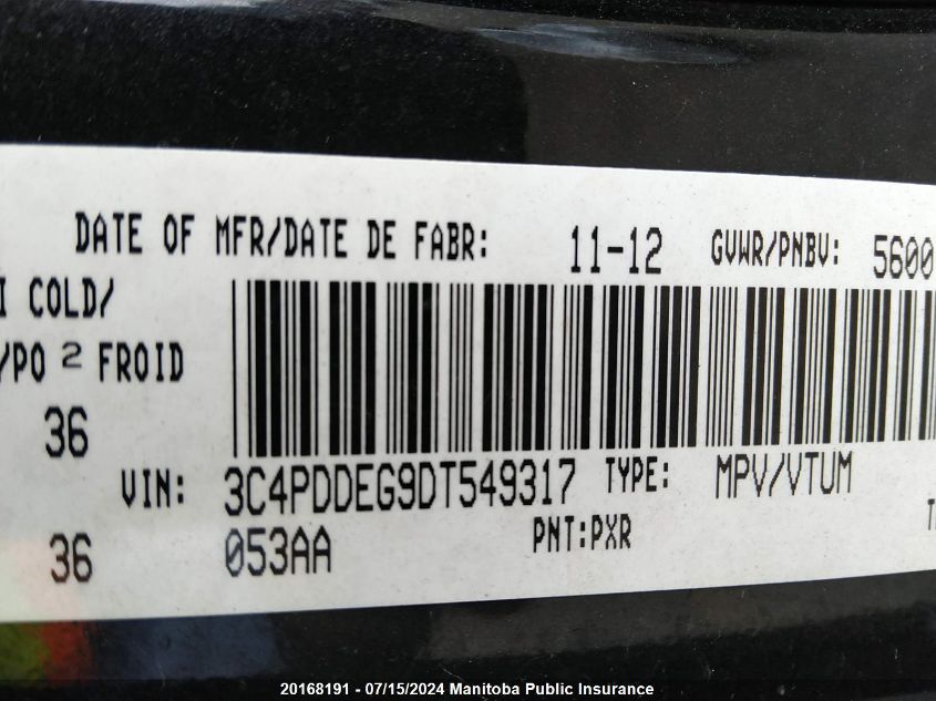 2013 Dodge Journey R/T VIN: 3C4PDDEG9DT549317 Lot: 20168191