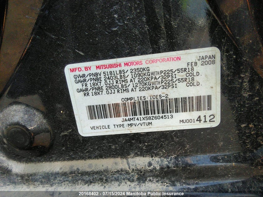 2008 Mitsubishi Outlander Xls VIN: JA4MT41X58Z604513 Lot: 20168402