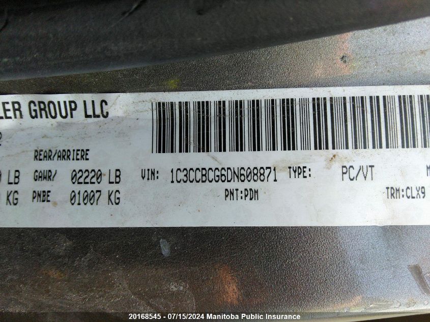 2013 Chrysler 200 Limited V6 VIN: 1C3CCBCG6DN608871 Lot: 20168545