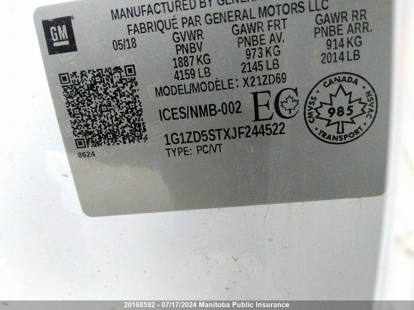 2018 Chevrolet Malibu Lt VIN: 1G1ZD5STXJF244522 Lot: 20168592