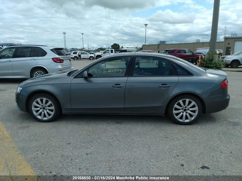 2013 Audi A4 2.0T Quattro VIN: WAUBFCFLXDA180773 Lot: 20168650