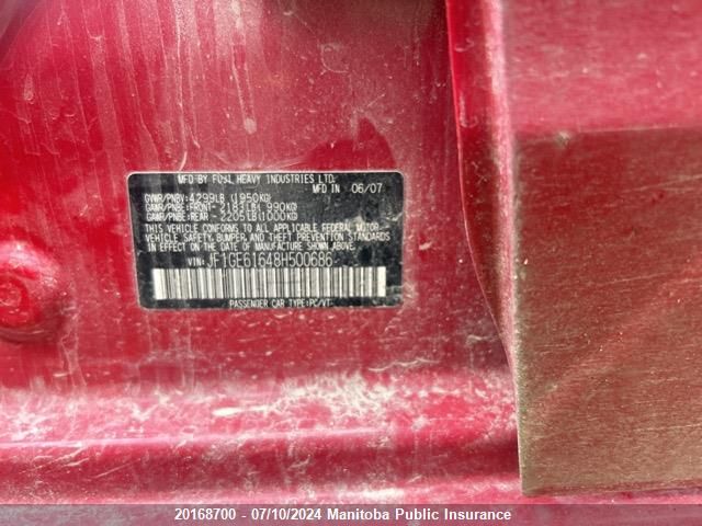 2008 Subaru Impreza 2.5I VIN: JF1GE61648H500686 Lot: 20168700