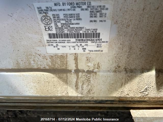 2016 Ford Flex Sel VIN: 2FMHK6C84GBA16904 Lot: 20168714