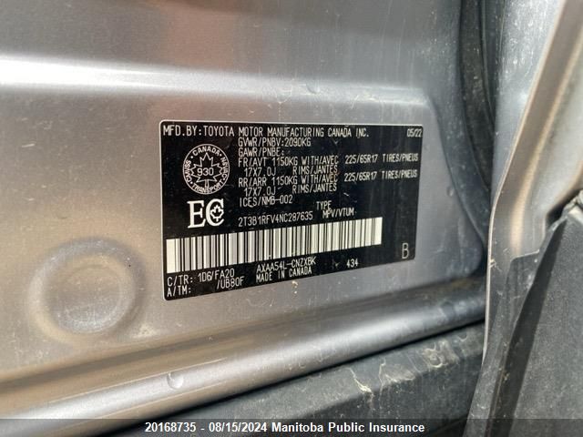 2022 Toyota Rav4 Le VIN: 2T3B1RFV4NC287635 Lot: 20168735