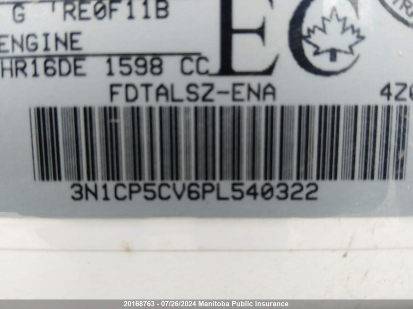 2023 Nissan Kicks Sv VIN: 3N1CP5CV6PL540322 Lot: 20168763