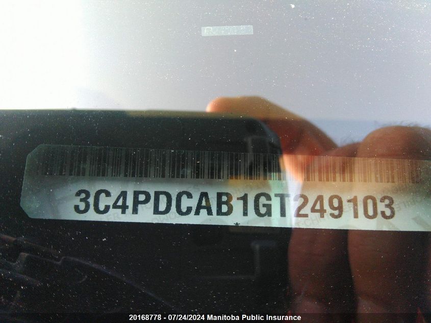 2016 Dodge Journey Se VIN: 3C4PDCAB1GT249103 Lot: 20168778
