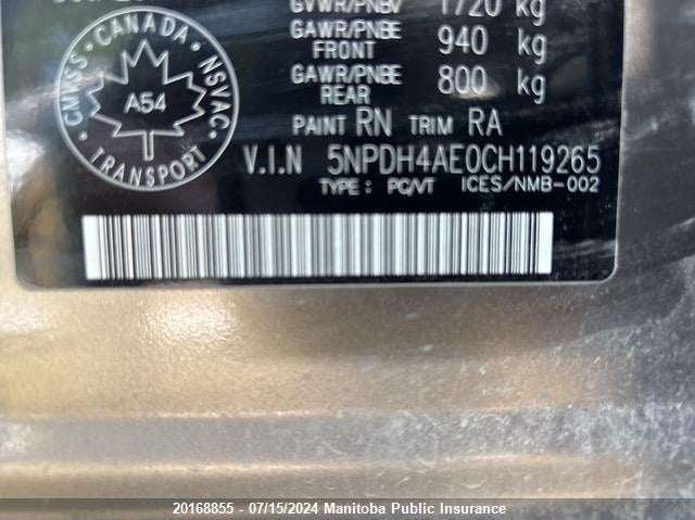 2012 Hyundai Elantra Gls VIN: 5NPDH4AE0CH119265 Lot: 20168855