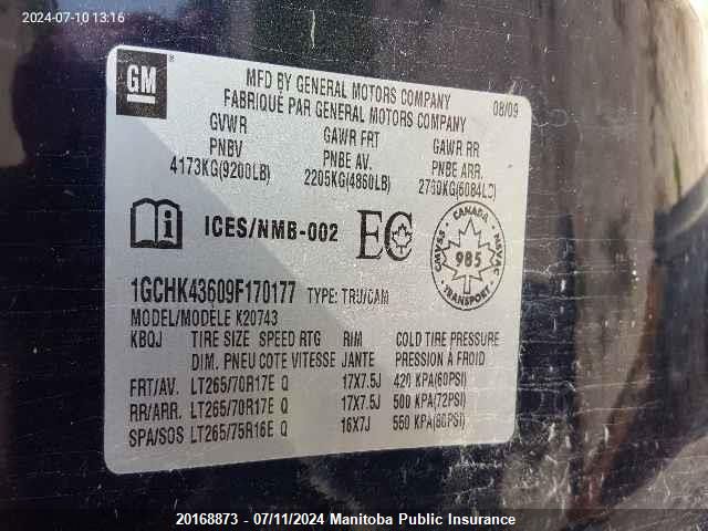 2009 Chevrolet Silverado 2500Hd VIN: 1GCHK43609F170177 Lot: 20168873