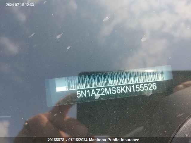 2019 Nissan Murano Sv VIN: 5N1AZ2MS6KN155526 Lot: 20168878