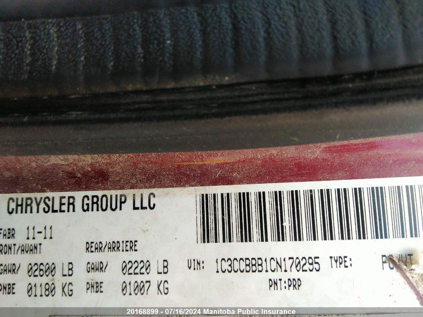 2012 Chrysler 200 Touring VIN: 1C3CCBBB1CN170295 Lot: 20168899