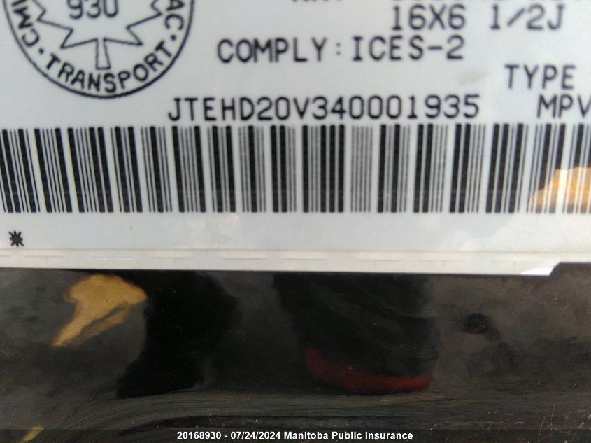 2004 Toyota Rav4 VIN: JTEHD20V340001935 Lot: 20168930