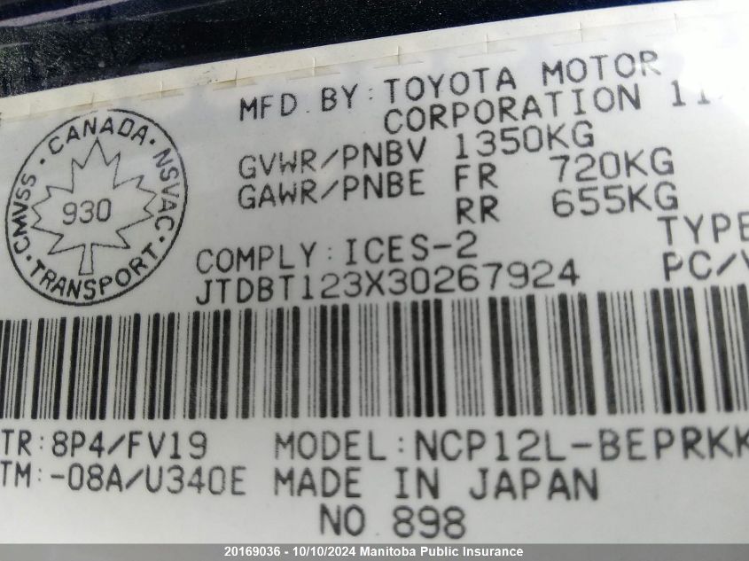 JTDBT123X30267924 2003 Toyota Echo