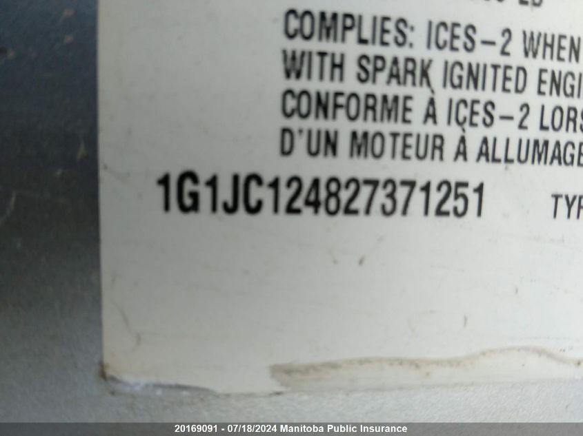 2002 Chevrolet Cavalier VIN: 1G1JC124827371251 Lot: 20169091