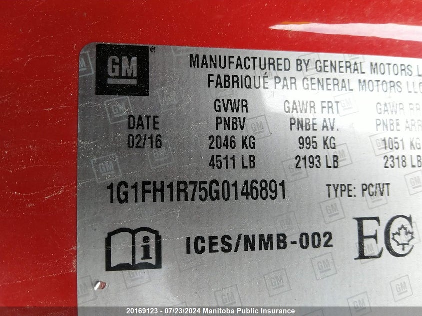 2016 Chevrolet Camaro Ss VIN: 1G1FH1R75G0146891 Lot: 20169123