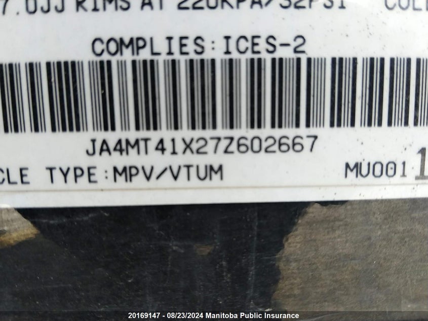 2007 Mitsubishi Outlander Xls VIN: JA4MT41X27Z602667 Lot: 20169147