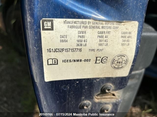 2005 Chevrolet Cavalier Vl VIN: 1G1JC52F157157716 Lot: 20169166