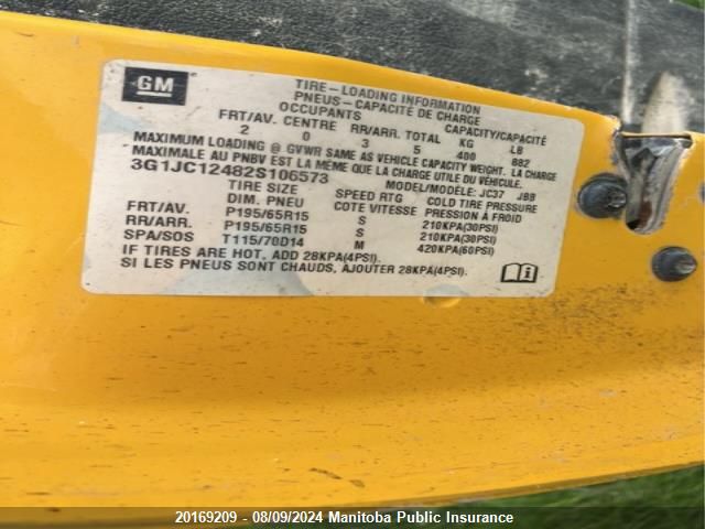 2002 Chevrolet Cavalier VIN: 3G1JC12482S106573 Lot: 20169209