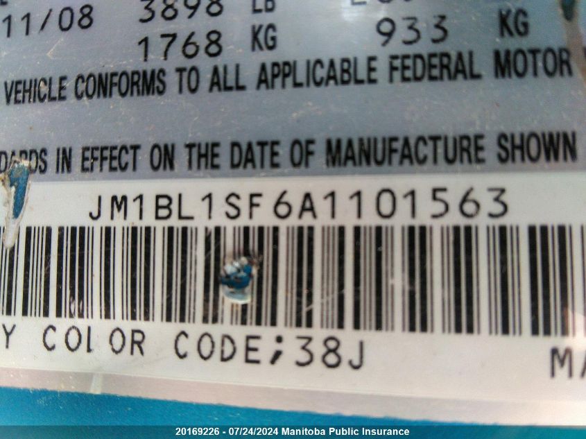 2010 Mazda Mazda3 Gs VIN: JM1BL1SF6A1101563 Lot: 20169226