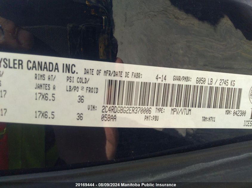 2014 Dodge Grand Caravan Se VIN: 2C4RDGBG2ER370006 Lot: 20169444