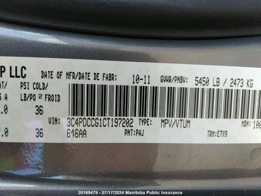 2012 Dodge Journey Sxt VIN: 3C4PDCCG1CT197202 Lot: 20169479