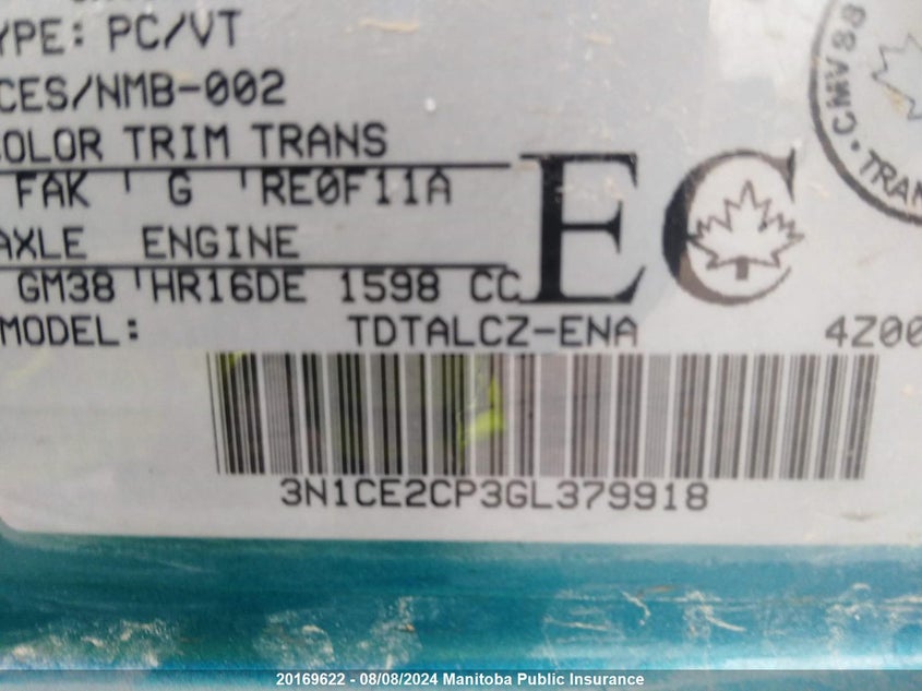 2016 Nissan Versa Note S VIN: 3N1CE2CP3GL379918 Lot: 20169622