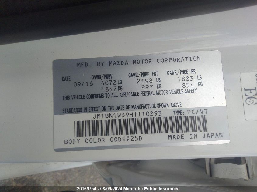 2017 Mazda Mazda3 Gt Sky VIN: JM1BN1W39H1110293 Lot: 20169754