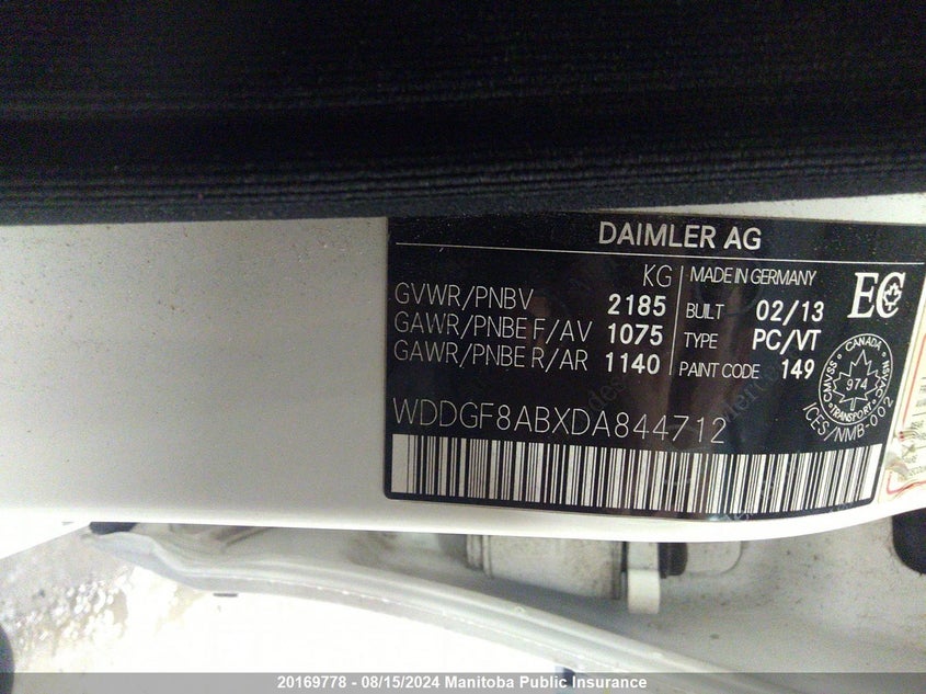 2013 Mercedes Benz C300W 4Matic VIN: WDDGF8ABXDA844712 Lot: 20169778