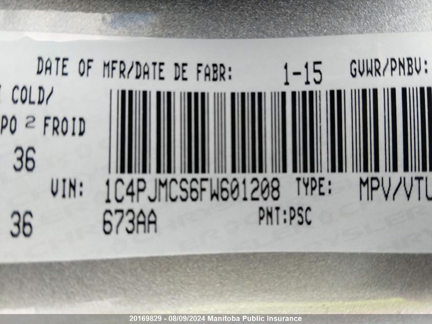 2015 Jeep Cherokee North VIN: 1C4PJMCS6FW601208 Lot: 20169829