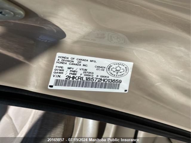 2002 Honda Odyssey Lx VIN: 2HKRL18572H013659 Lot: 20169857