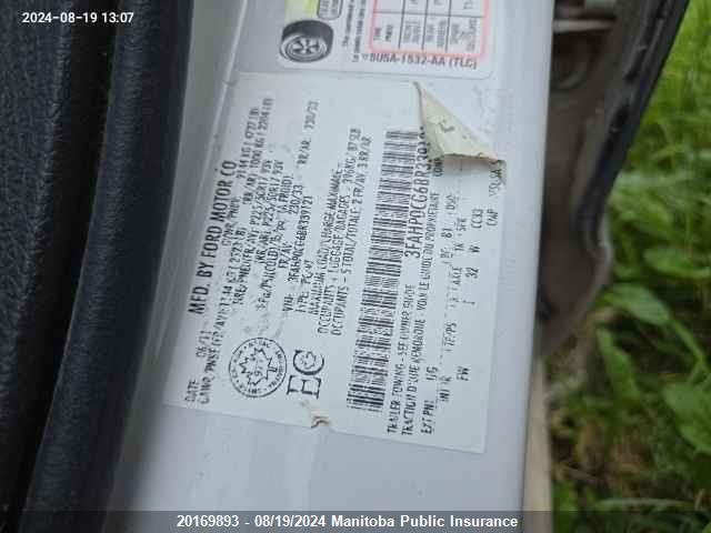 2011 Ford Fusion Sel V6 VIN: 3FAHP0CG6BR339121 Lot: 20169893