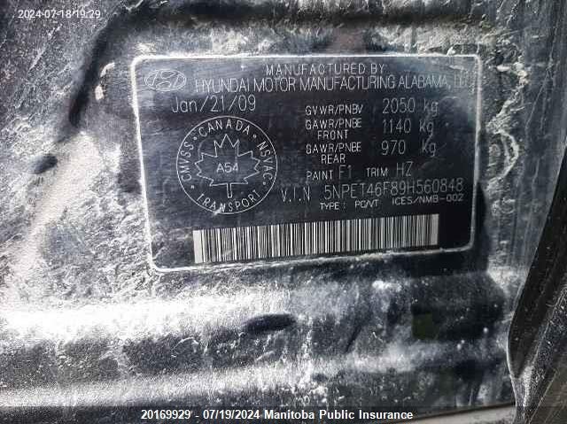 2009 Hyundai Sonata Gl V6 VIN: 5NPET46F89H560848 Lot: 20169929